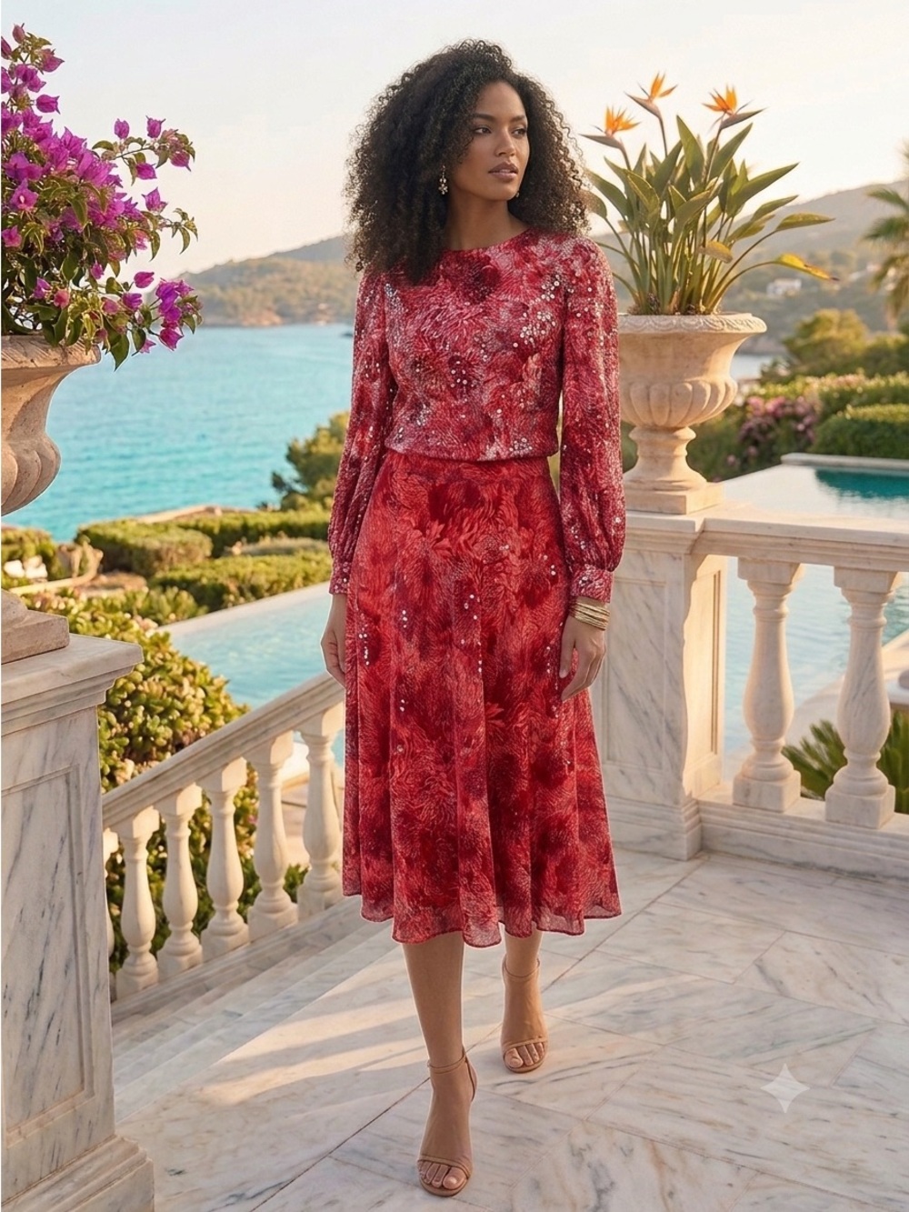 Beautiful Vintage 100% silk skirt and shirt set